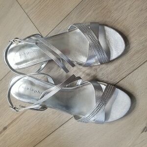 Metaphor Women's silver metalic straps heels with rhinestone detail